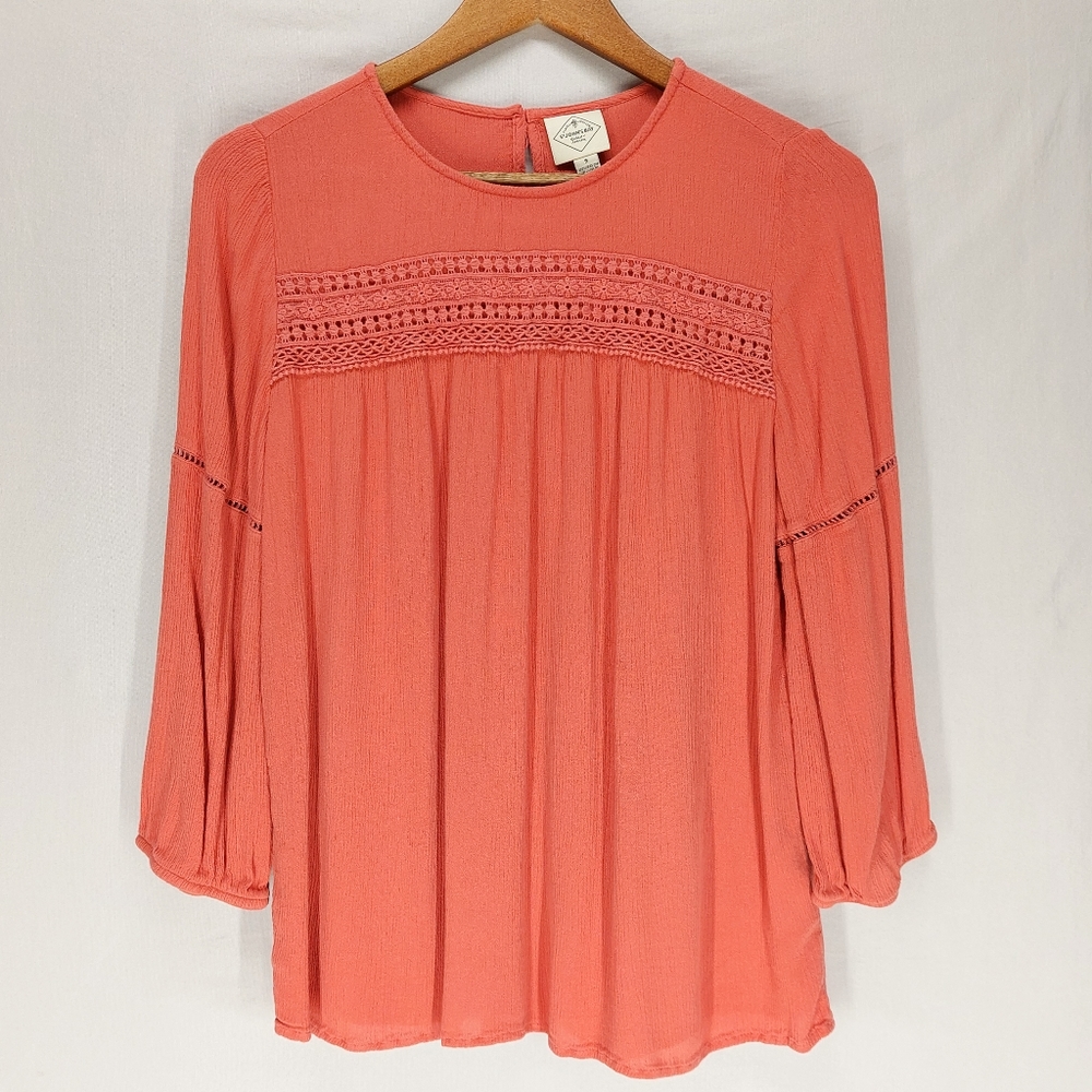 St. John's Bay Pink Long Sleeve Blouse W/ Lace Sz S